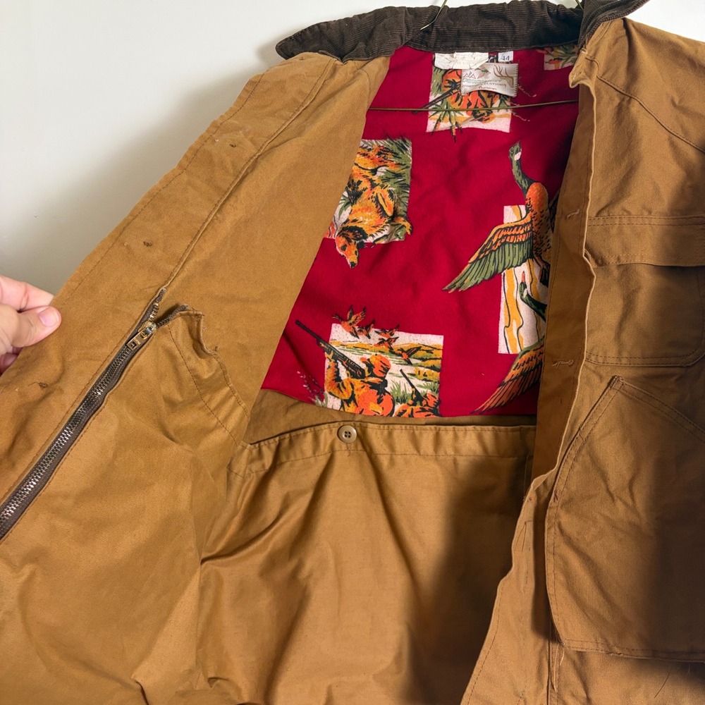 Vintage Penneys Foremost Hunting Jacket Brown Canvas Game Bag Corduroy Collar - Picture 5 of 12